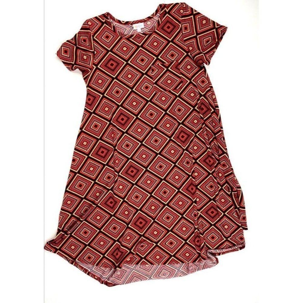 LuLaRoe Carly Dress Swing Red Black Geometric XS